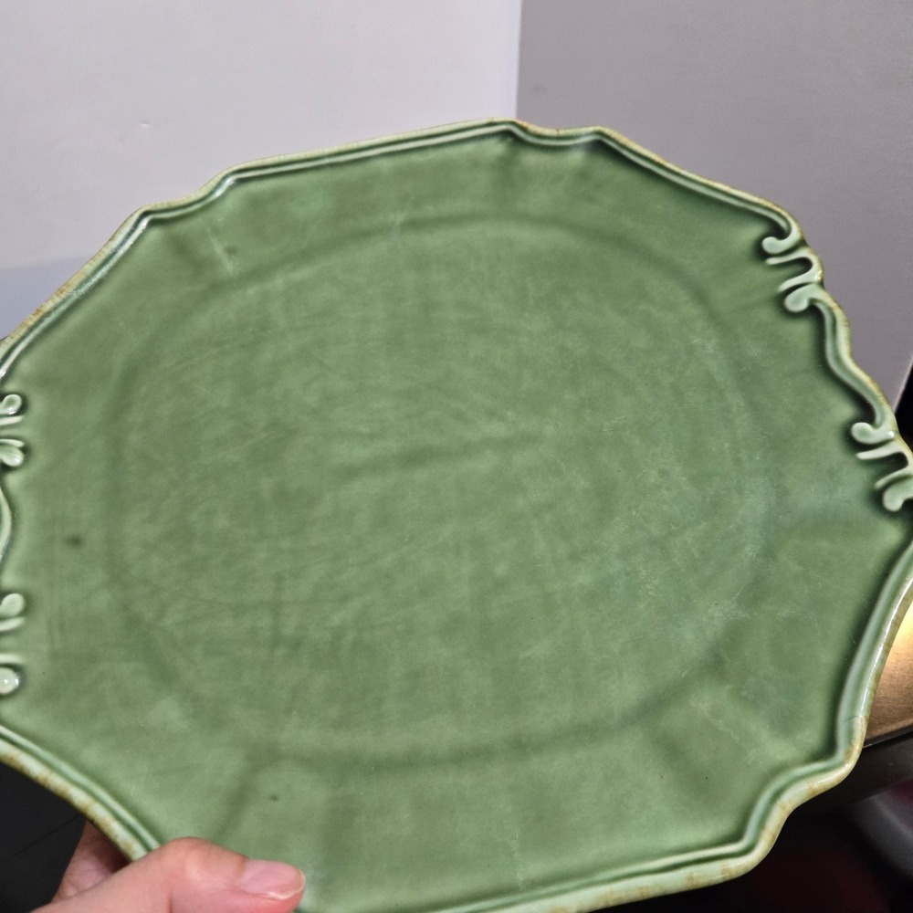 Set 6 Baum Bros Dinner Plates / platter Antique Collection Scalloped Green 10.5" - Picture 3 of 10